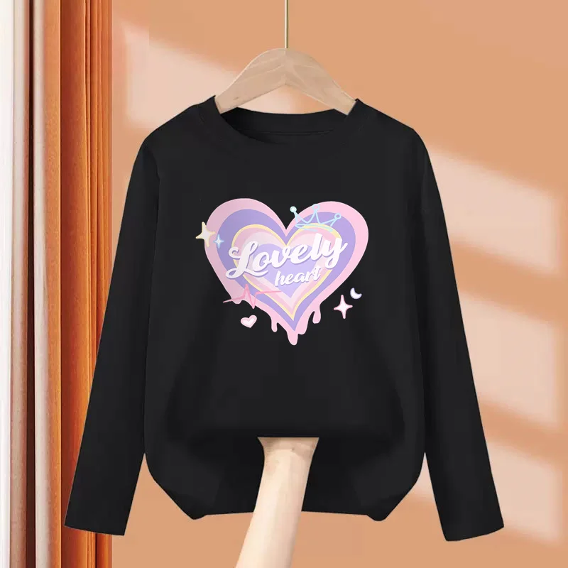 Modisches Langarm-T-Shirt für Babys, herzförmiges süßes Top, Frühling und Herbst, Baumwoll-T-Shirts, Kinderkleidung
