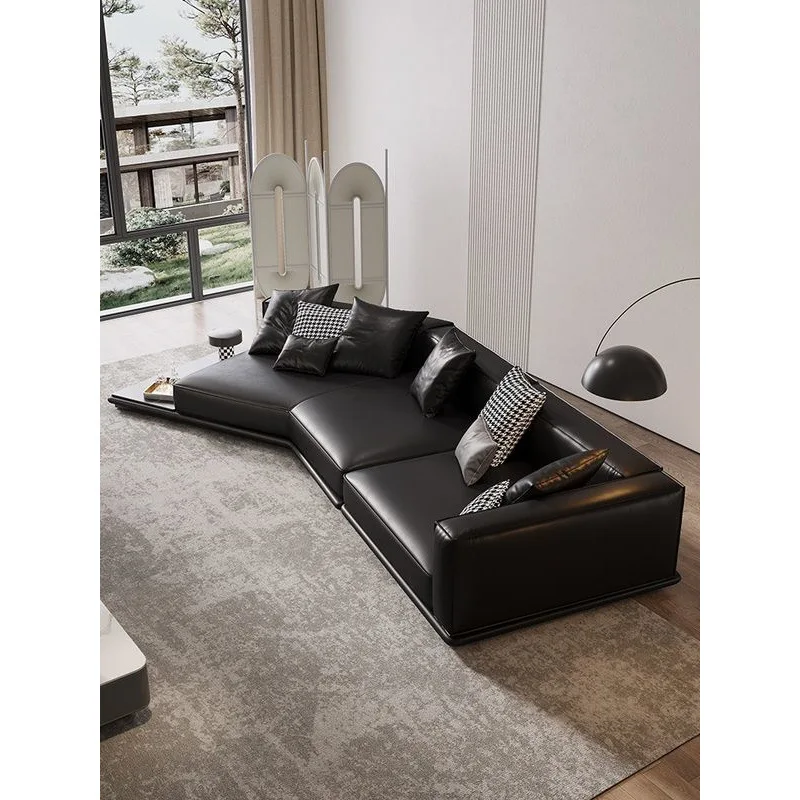 Horizon leather sofa living room modern flat floor large apartment first layer cowhide