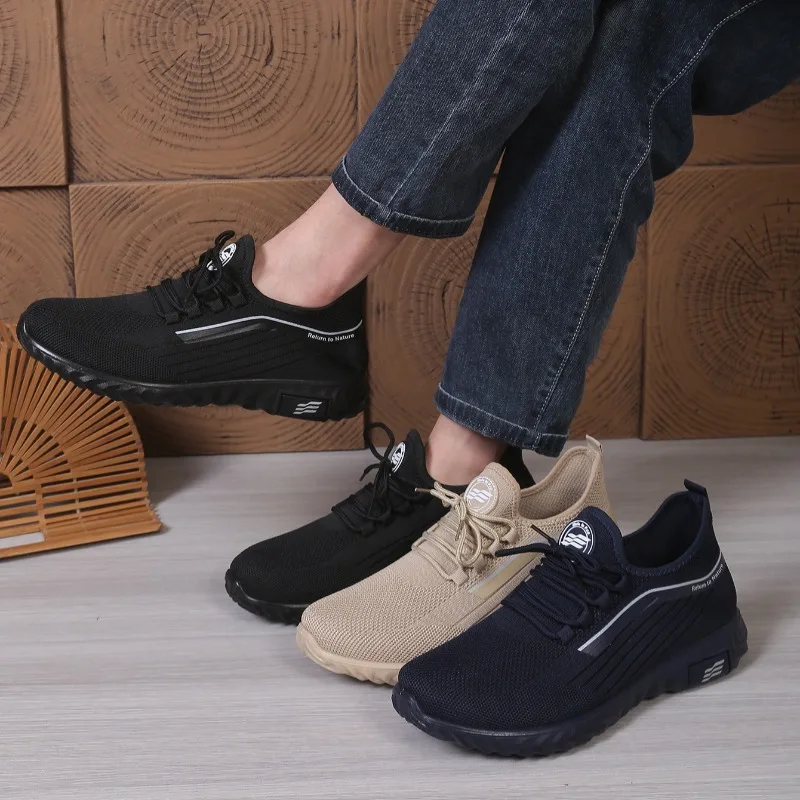 Summer New Casual Knit Lace-Up Men's Sneakers Trendy Soft Sole Man Shoes Versatile Lightweight Breathable Mesh Sports Shoes