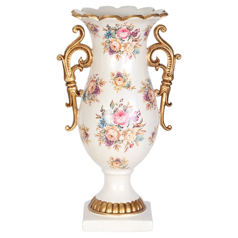 Custom Home Decor Luxury Antique European Style Resin Decorative Table Vase Jars with Handles