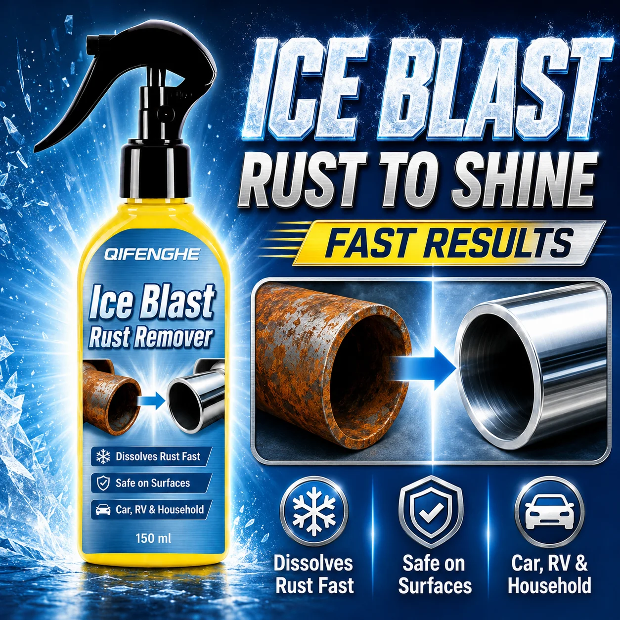 QIFENGHE Iron Powder & Rust Remover Spray, Metal Polish, Cleaner, Lubricant and Anti-Corrosion for Car Wheels