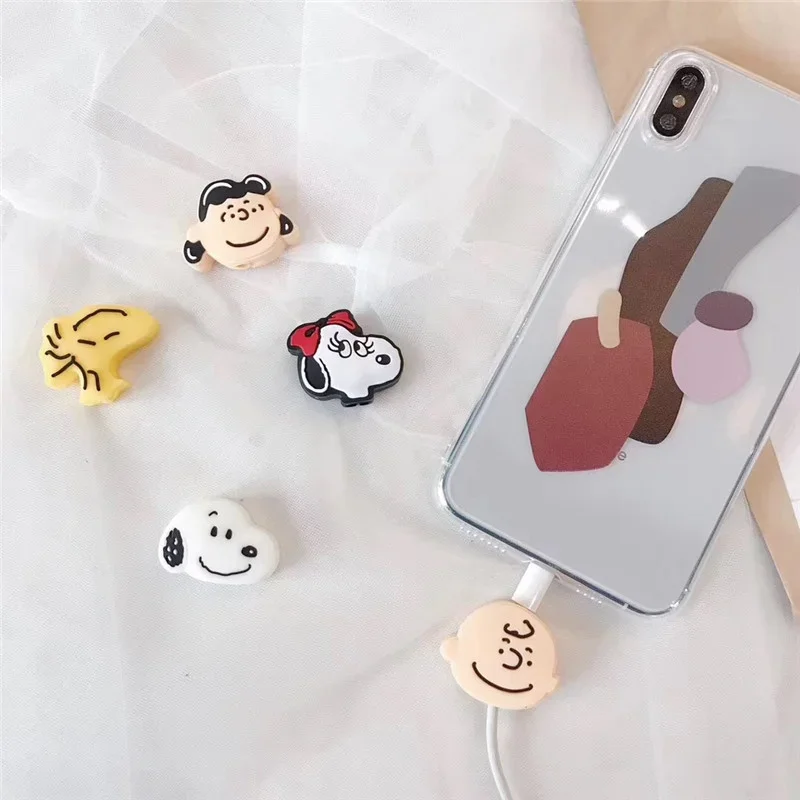 1Pcs Snoopy Charlie Charger Cable Data Protector Earphone Wire Cord Protection Cover for Iphone Data Cable Break-Resistant Gift