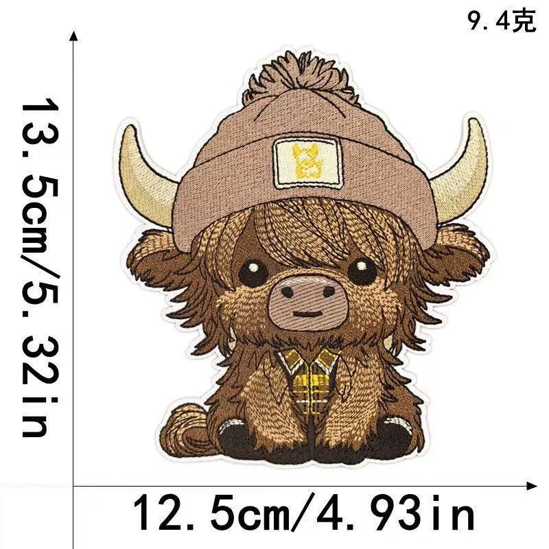 Highland Cattle Embroidered Patch Warm Winter Cute Badge DIY Gift Iron/Sew On Patches For Clothes Cap Bag Jacket Trucker Hat