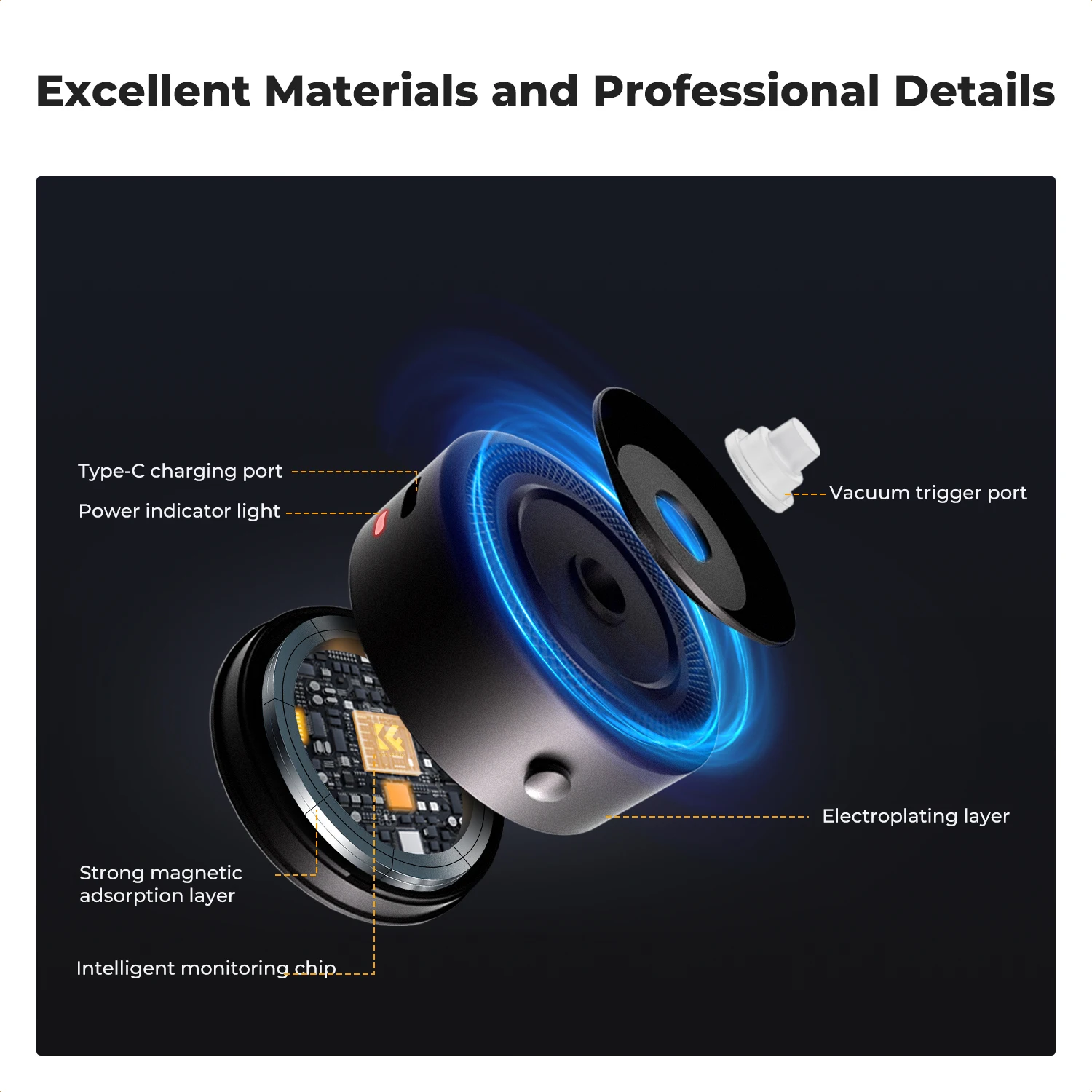 K&F Concept Electric Vacuum Magnetic Mount for DJI Osmo Pocket 3 360° Adjustable Suction Cup Stand