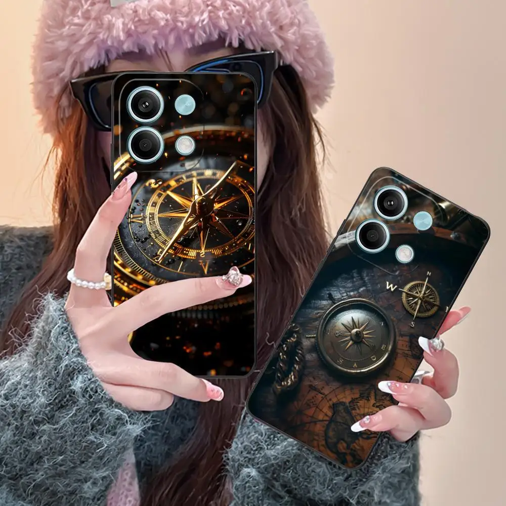 

Compass Sailing Mobile Phone Case for POCO F6 F5 F4 F3 F2 Pro GT C40 Colour Printing Protective Smartphone Cover Luxury