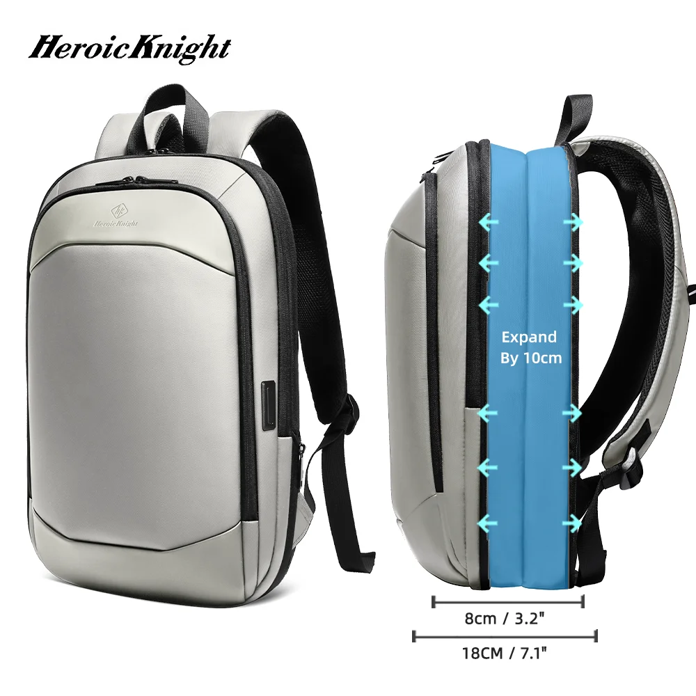 Heroic Knight Travel Backpack for Men Waterproof 17.3" Hand Luggage Laptop Backpack Slim Expandable YKK Business Commute Mochila