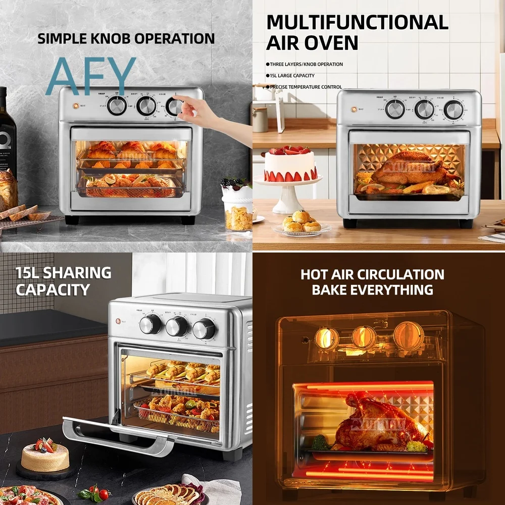 Smart Electric Air Fryer Oven for Home Cooking with 3 Baking Trays Deep Frying Function and Transparent Viewing Window for