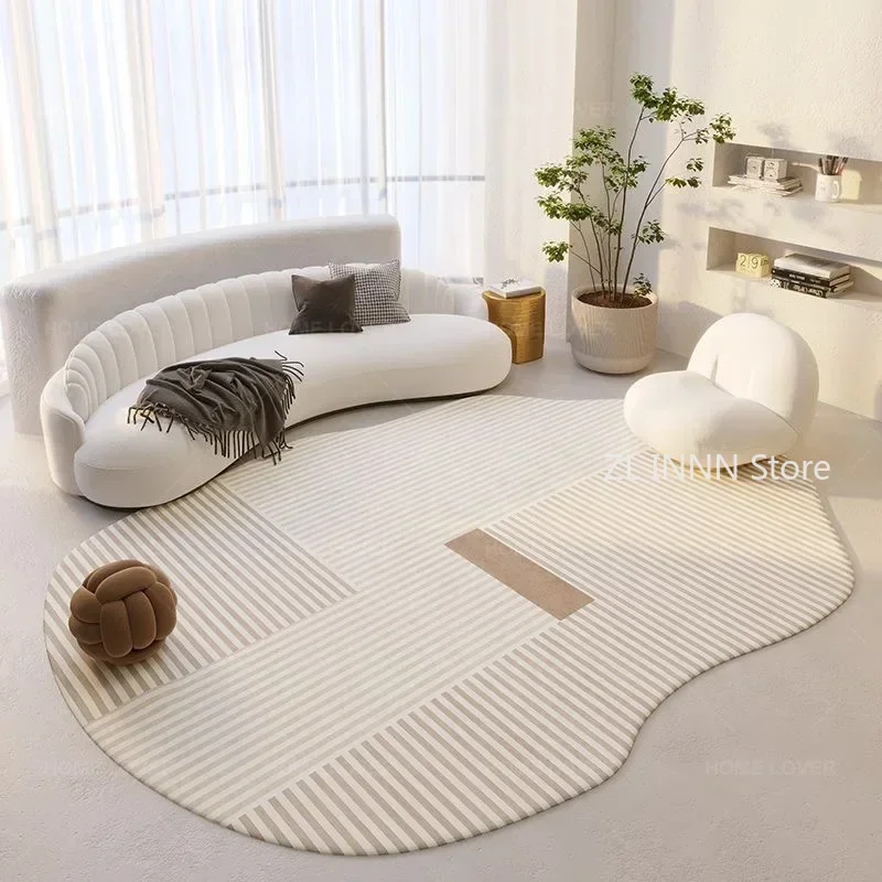 NONE Cremefarbene unregelmäßige ovale Teppiche für Wohnzimmer, Kinderzimmer, Teppich, weiche, flauschige Nachttischteppiche, kurze Plüsch-große Teppiche 5