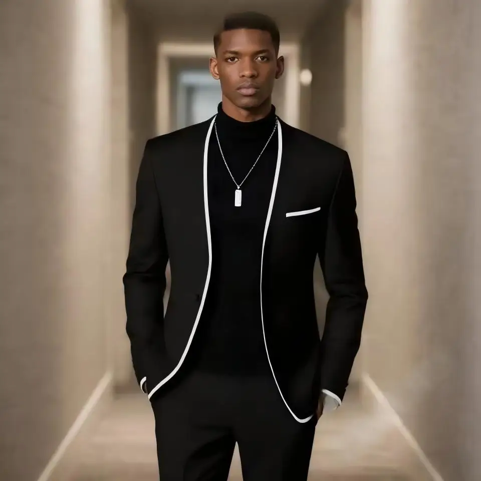 

Мужской повседневный черный блейзер, однобортный, приталенный, формальный пиджак, брюки для вечеринок, выпускных, повседневная верхняя одежда, смокинг для мужчин