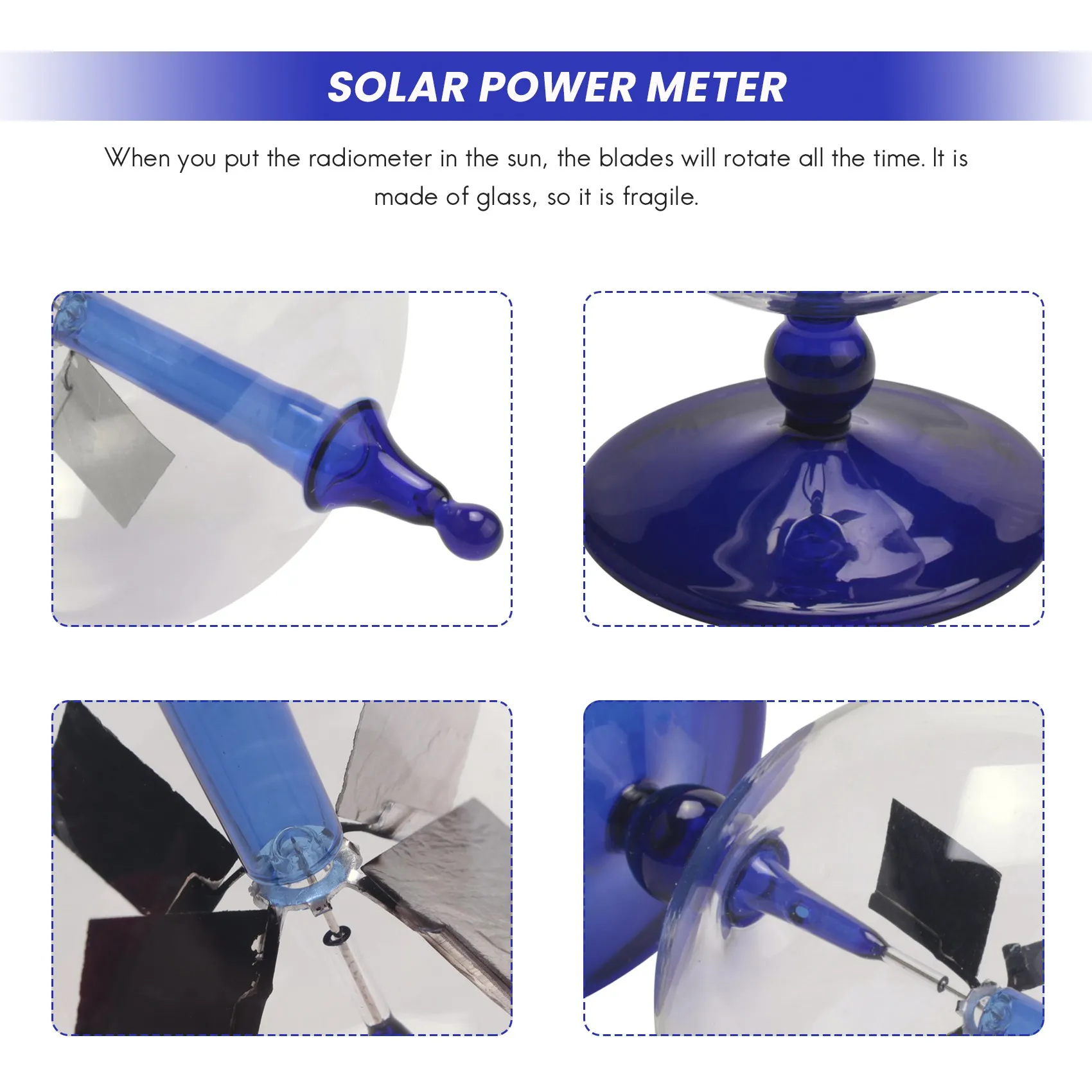 Blue Solar Power Radiometer Sunlight Energy Crookes Spinning Vanes Windmill Gift Home Desk Decoration