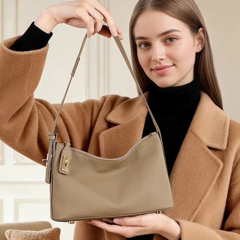 

New Niche Design Genuine Leather Handbag Genuine Leather Underarm Single Shoulder Lock Pillow Women's Bag