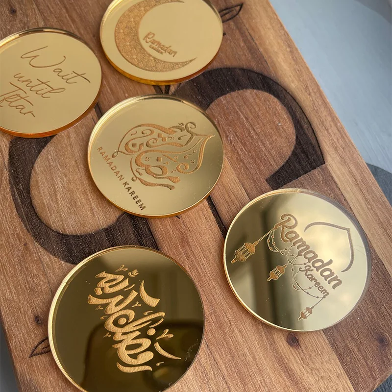 5pcs Eid Mubarak Acryl Disc Cupcake Topper Charm Disc Moslim Islamitische Ramadan Kareem Eid Al-Fitr iftar Dessert tafeldecoratie