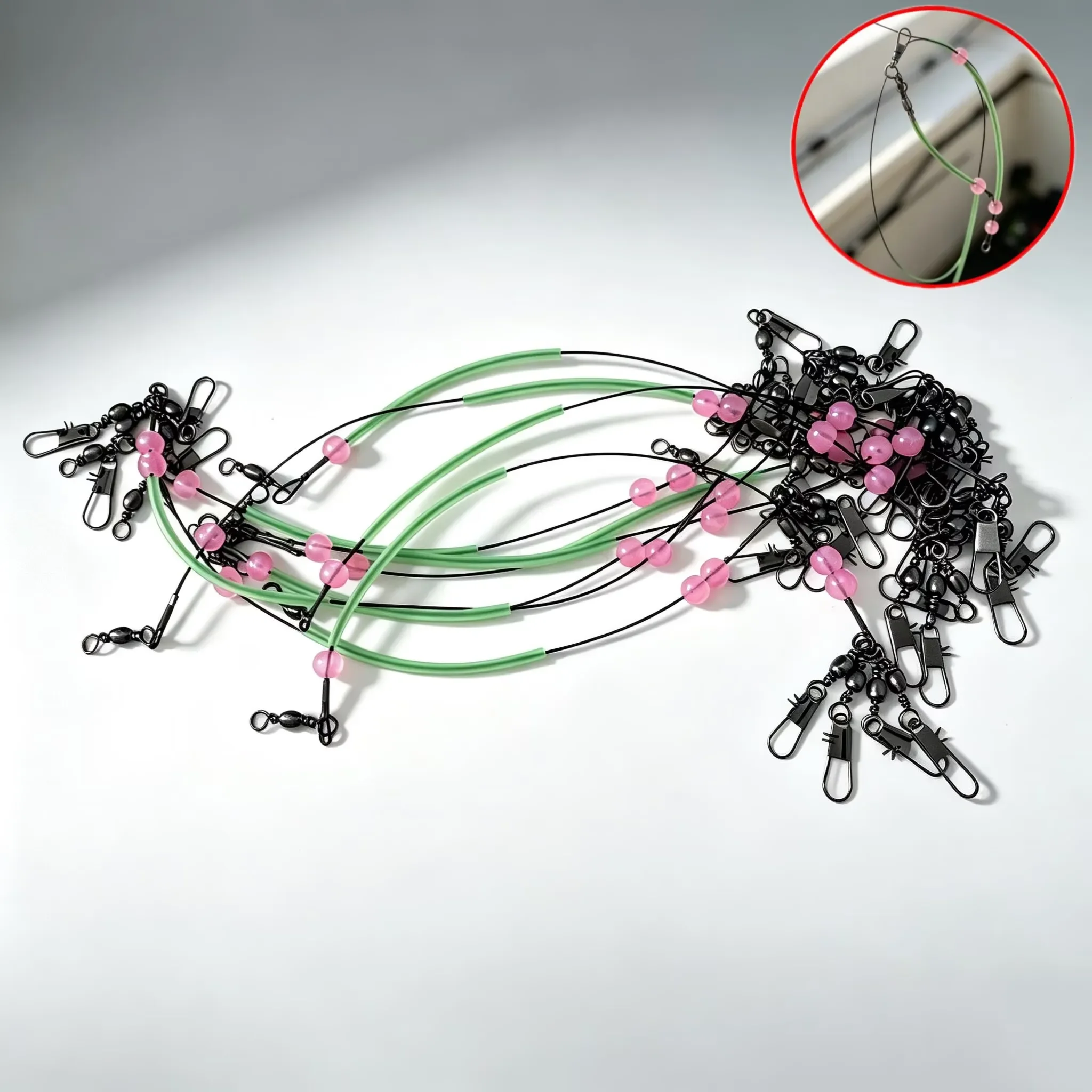10pcs/set  Anti-Tangle Saltwater Fishing Rig with Glow Beads High Strength Swivels Snaps Rock Fishing Tackle