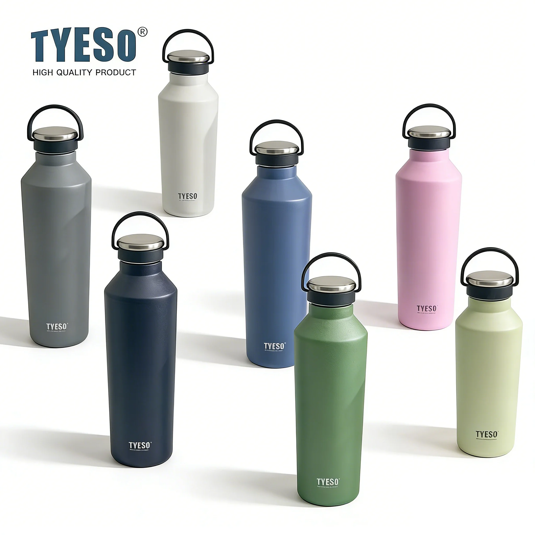 Tyeso 750ML Water Bottle with Handle Insulated Vacuum Flask Leak-Proof Portable Thermoses Matte Finish Cup for Outdoor Sports
