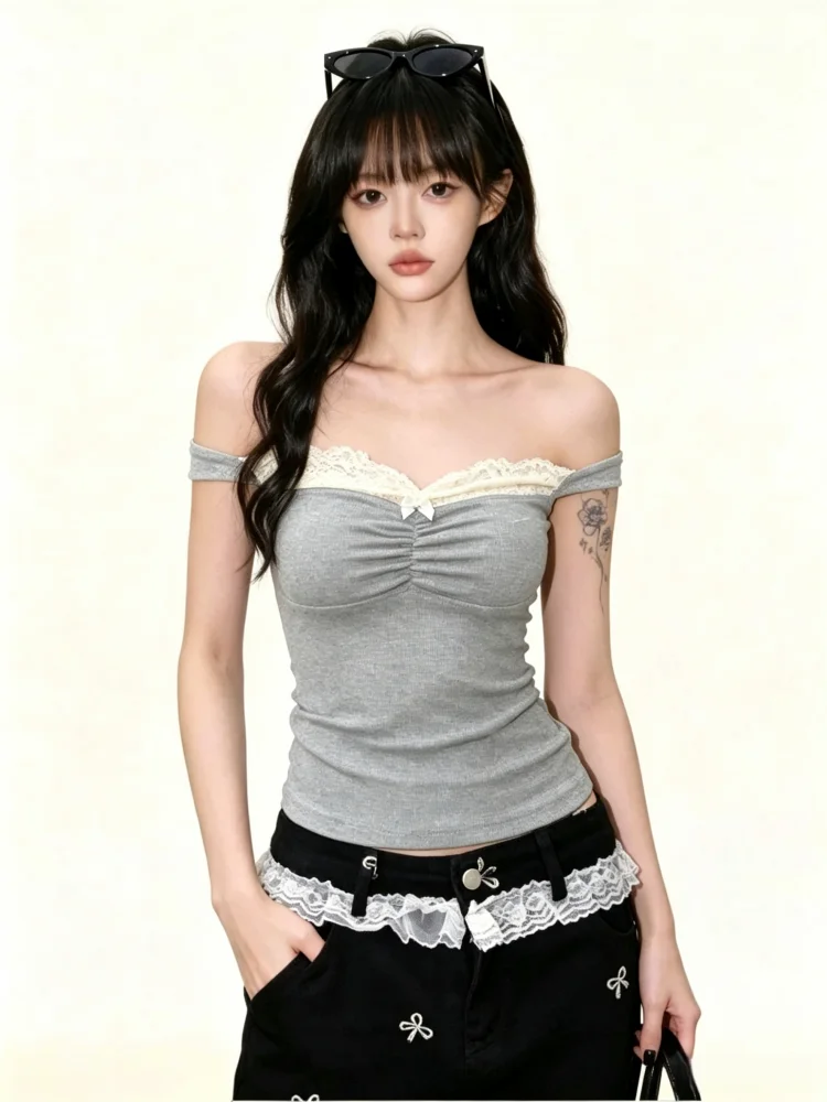 Lace  Knot Strap Vest Women's Spring Summer New Large Size Fat MM Inner Wear Outer Wear Base Slim Fit Top