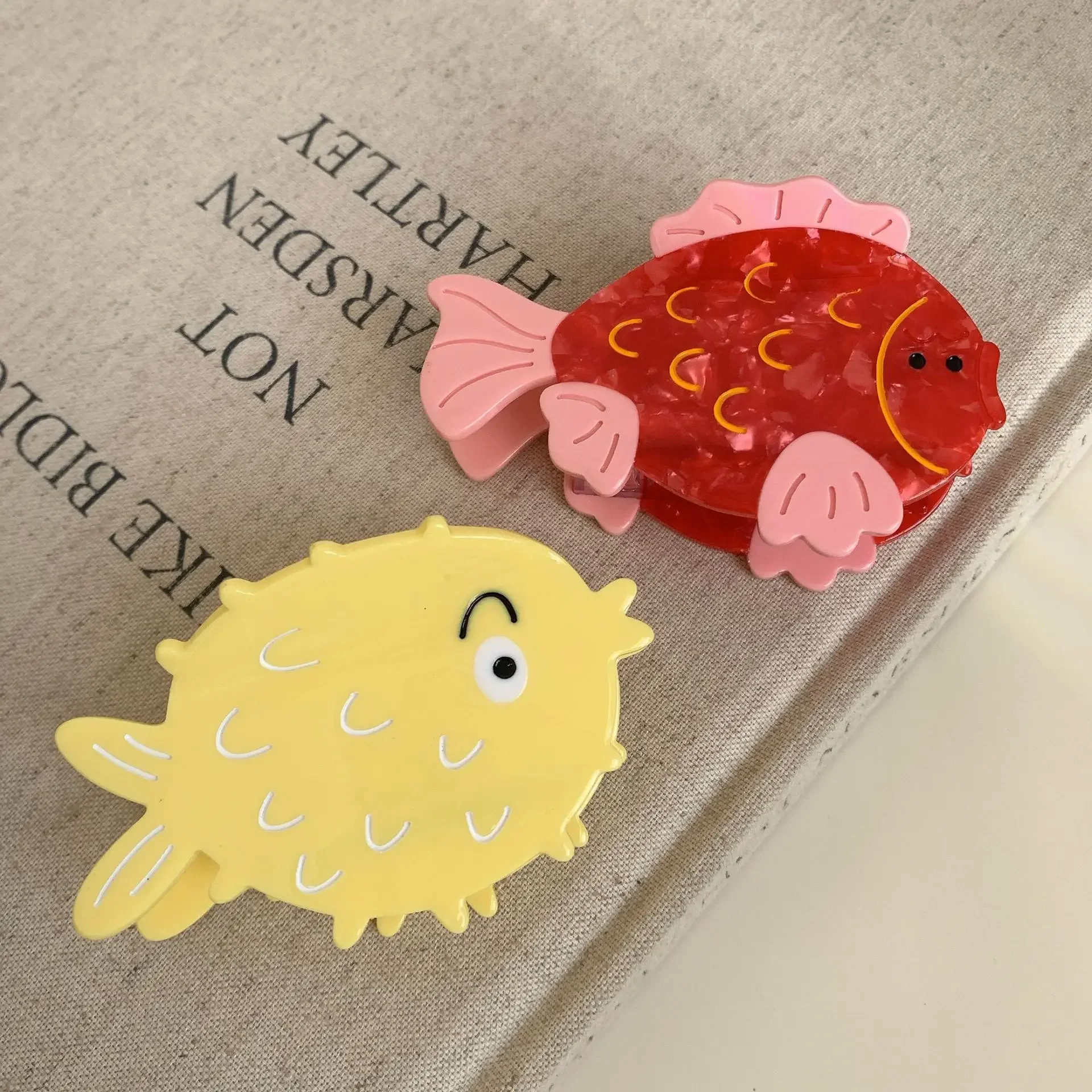 DS New Ocean Series Little Red Fish Globefish Acetate Hair Claw Personalized Claw Clip Crab Hair Clip for Women Hair Accessories