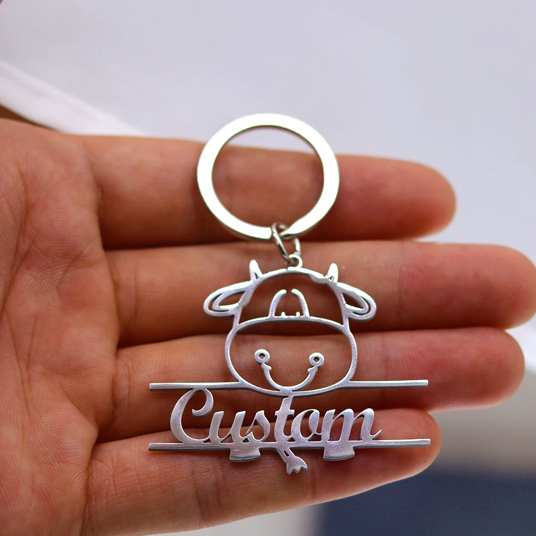 

Personalized and Customized Stainless Steel Keychain, Car Key Pendant, Cattle Name Keyring, Animal Key Pendant