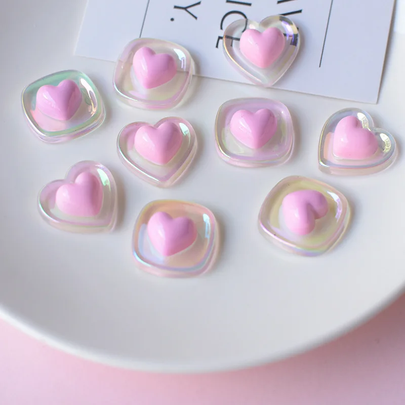 10pcs Mobile Phone Case Stickers Beautiful Pink Heart Non-sticky Stickers DIY Hairpin Handicrafts Accessories