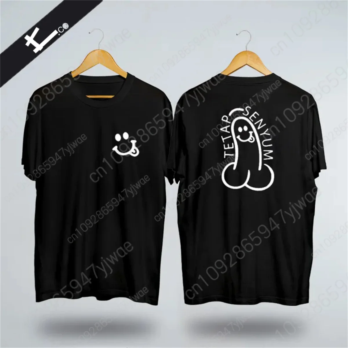 الرجال الوجه المبتسم Teatp Senyum مزدوجة الوجهين المطبوعة الرسومات تي شيرت موضة شخصية القطن تي شيرت الصيف تي شيرت رجالي #1