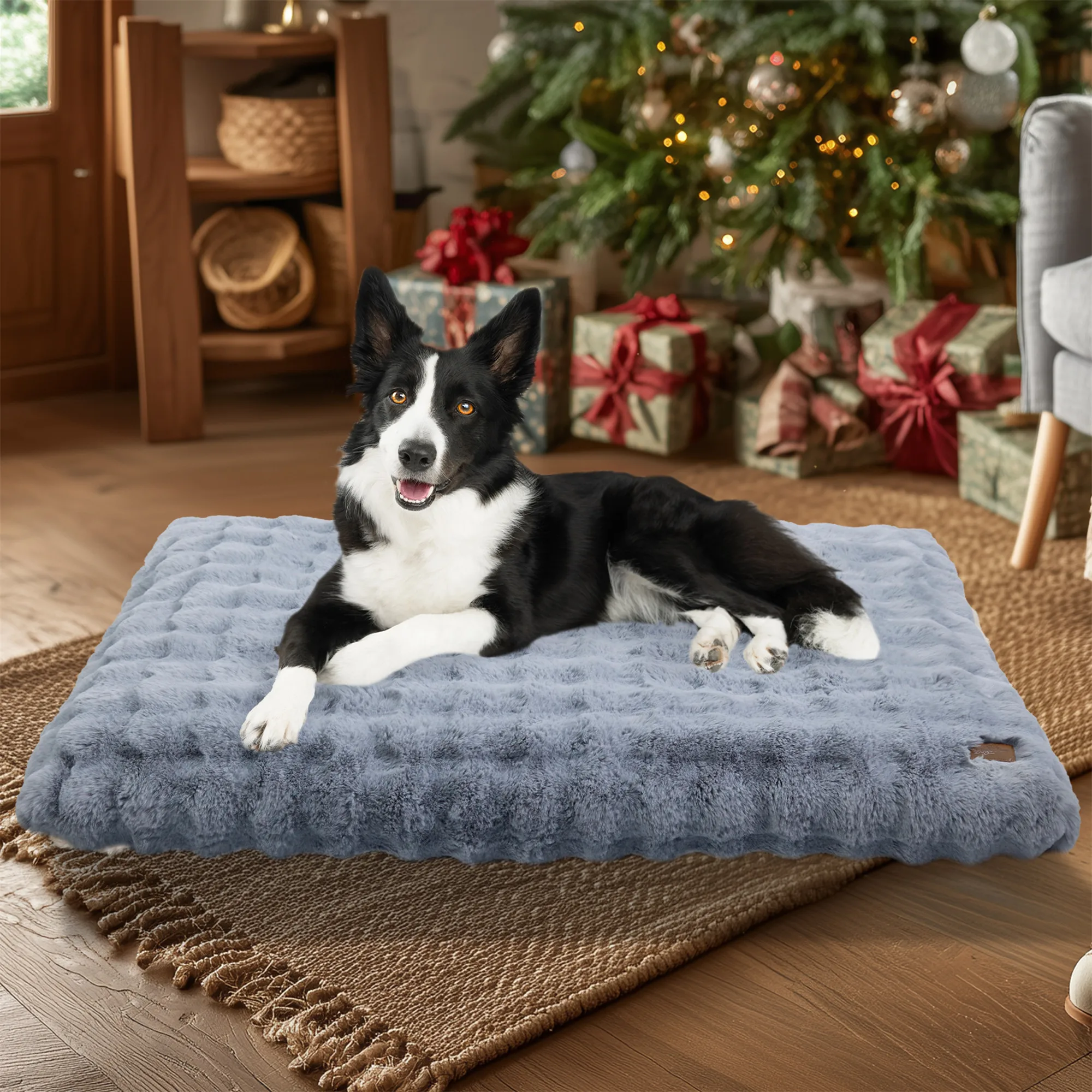 Fluffy Dog Crate Bed for Extra Large Dogs, Plush Faux Fur Crate Pad, Calming Anti Anxiety Dog Bed, Washable Soft Warm Crate