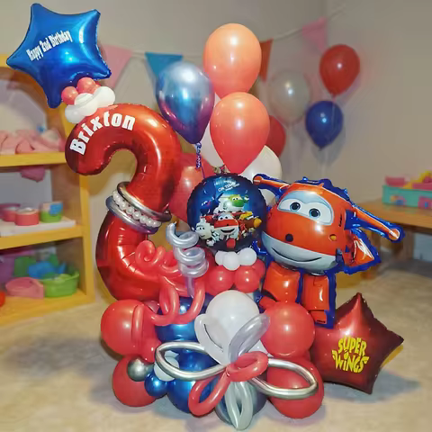 61PCS Cartoon Super Wings Theme Jet Red Digital Balloon Set Birthday Party Themed Party Decorations Globos Baby Shower Toys