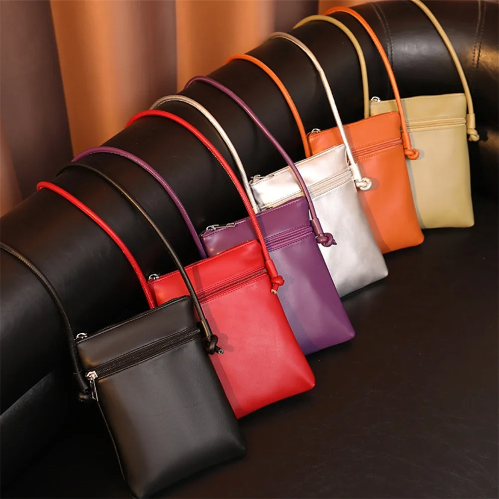 

New Pu Leather Mobile Phone Bag Women Crossbody Shoulder Bags Fashion Simple Double Zipper Solid Color Mini Girls Handbags