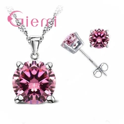 Big Promotion 925 Sterling Silver  Female Necklace Pendant+Stud Earrings Brand Jewelry Sets for Women Engagement Bijoux