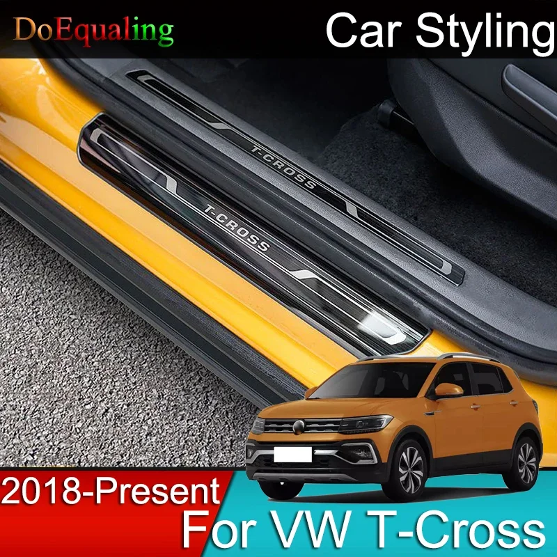 For Volkswagen VW T-Cross T Cross Car Scuff Plate Door Sill Trim Welcome Pedal Accessories Stainless 2022 2021 2020 2019 2018