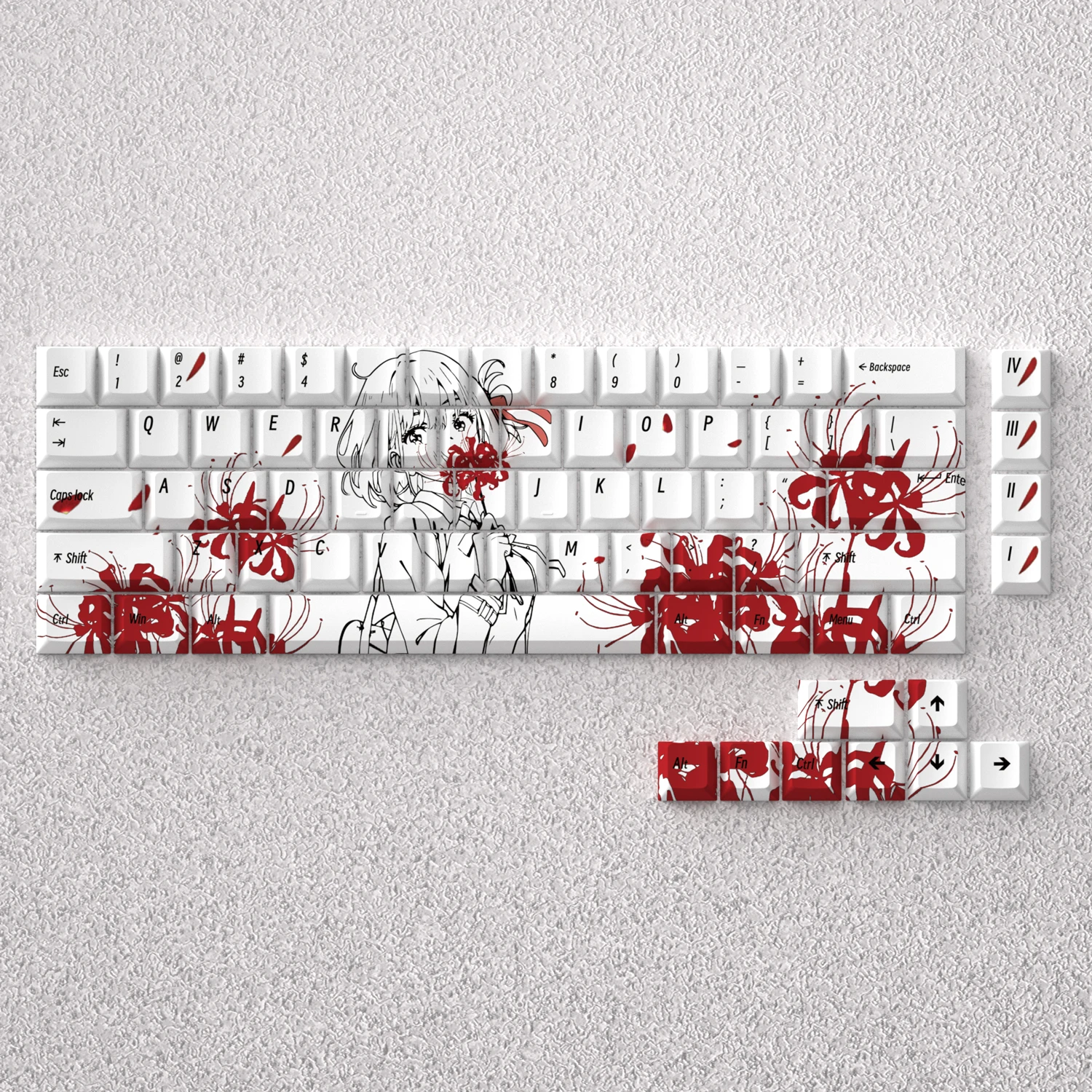 

73 клавиши Nishikigi Chisato Theme Keycaps Lycoris Recoil Аниме Key Cap PBT Cherry Profile Keycap для механической клавиатуры 60 65 68.