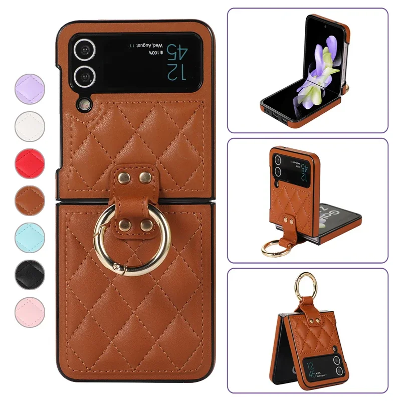 

Wallet Ring Leather Cover For Samsung Galaxy Z Flip5 4 3 Huawei P50 Pocket OPPO Find N2 N3Flip Moto Razr 40 40 Ultra Vivo X Flip