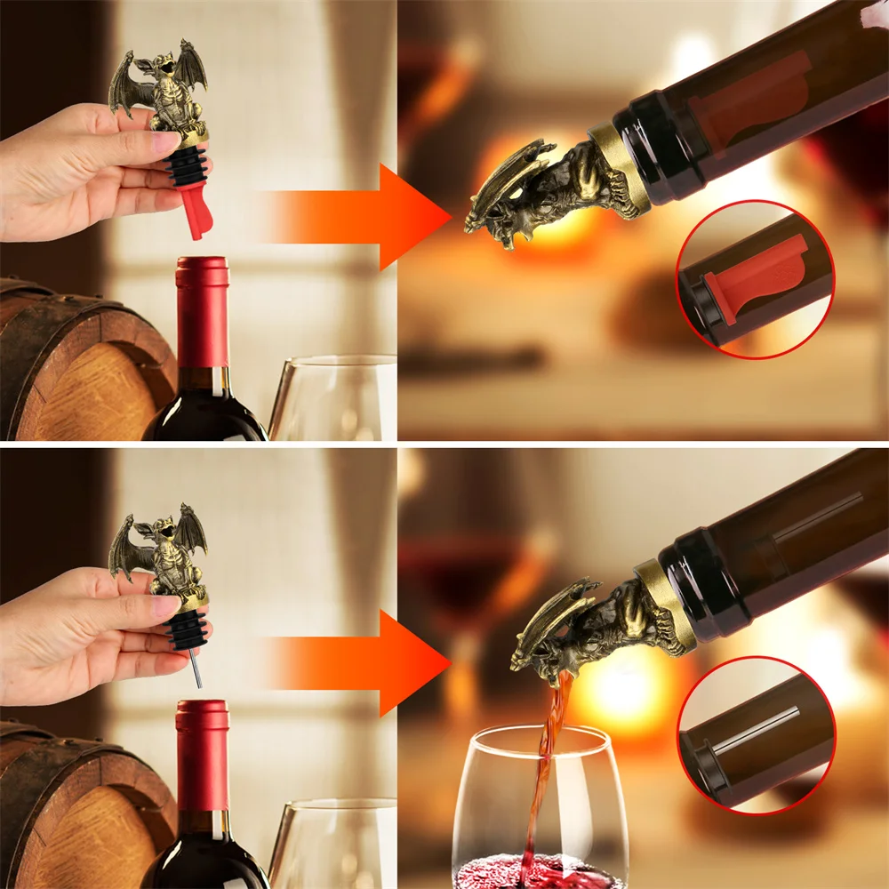 Gargoyle Decorated 2-in-1 Wine Mouth Bottle Stopper Universal Wine Bottle Pour Spouts Home Restaurant Bar Accessory Gift