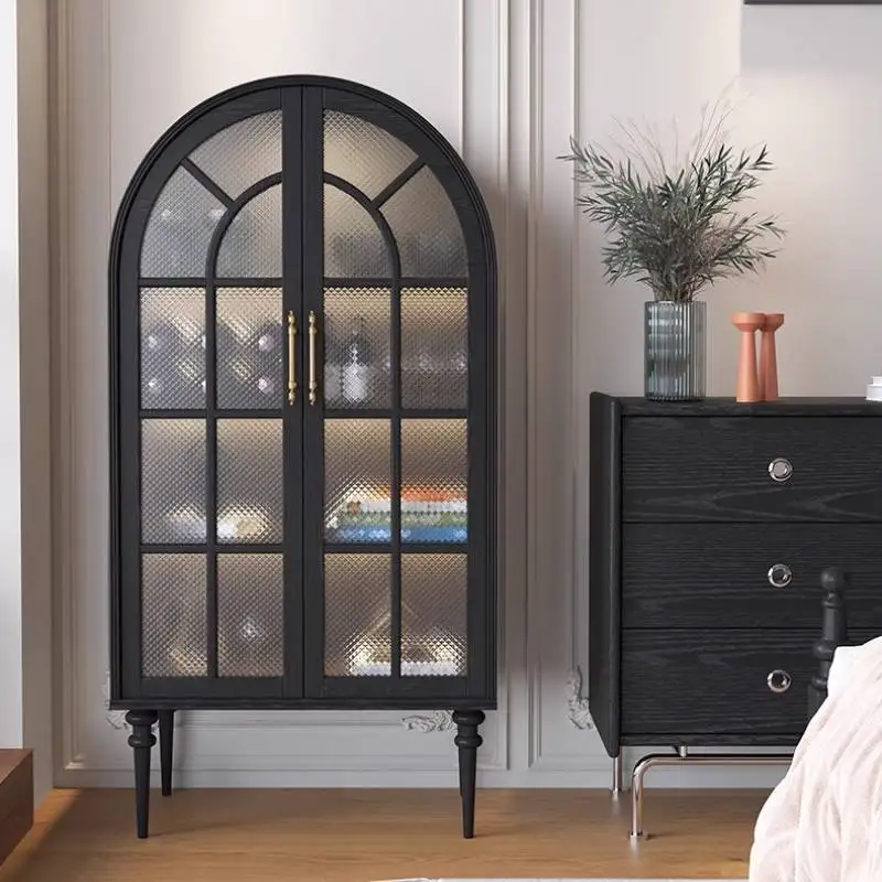 Nordic Classic Living Room Cabinets Rustic Display Wooden Storage Living Room Cabinets Glass Black Vetrina Esposizione Furniture