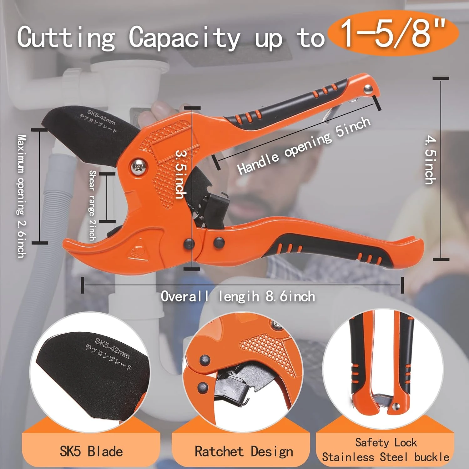 Efficient and Precise One-Handed Ratchet Pipe Tube Cutter for Fast, Convenient Cutting - Perfectly Designed Hose Tool fo
