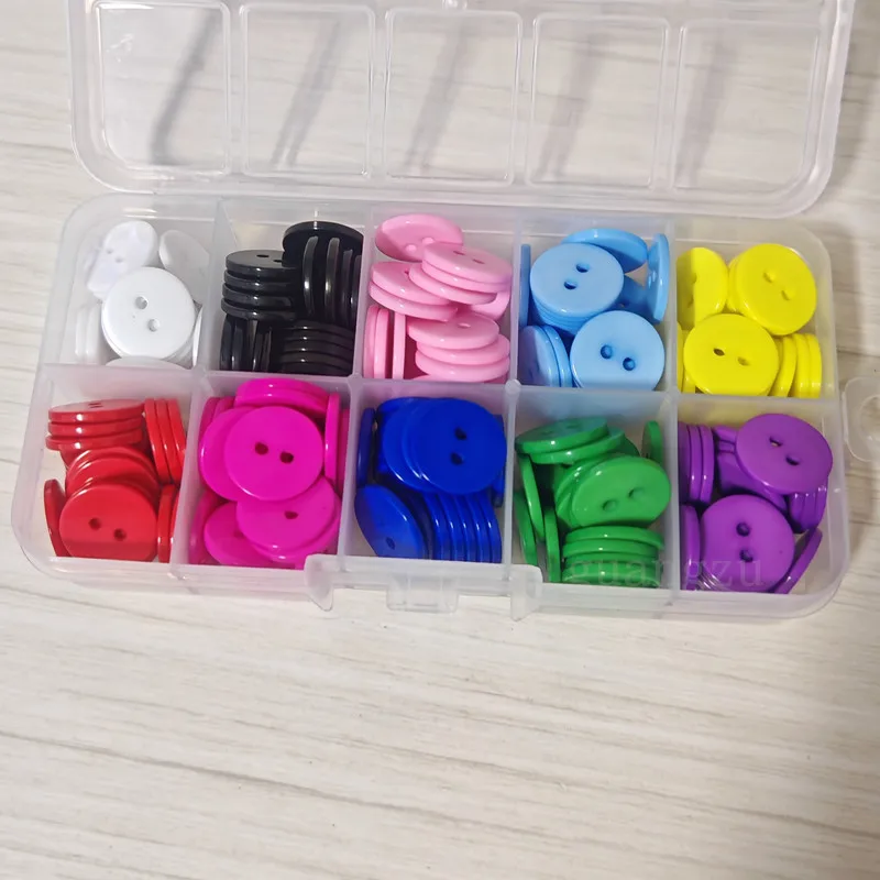 15MM Colorful 2 Holes Flat Round Resin Clothes Button Accessories DIY Sewing Button Set