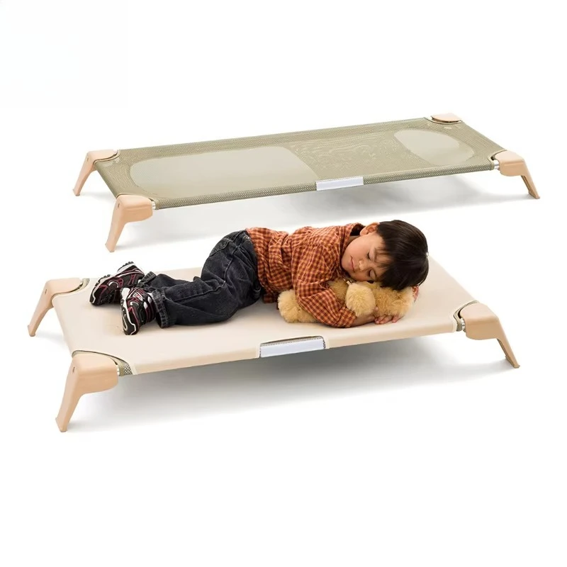 

Children's wooden single bed Kindergarten crib Kindergarten nursery resting bed stackable space-saving crib