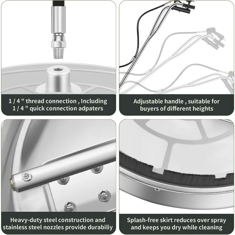 منظف أسطح الغسالة مع 4 عجلات - منظف أسطح بمقبض مزدوج من الفولاذ المقاوم للصدأ لمرفق غسالة الضغط f