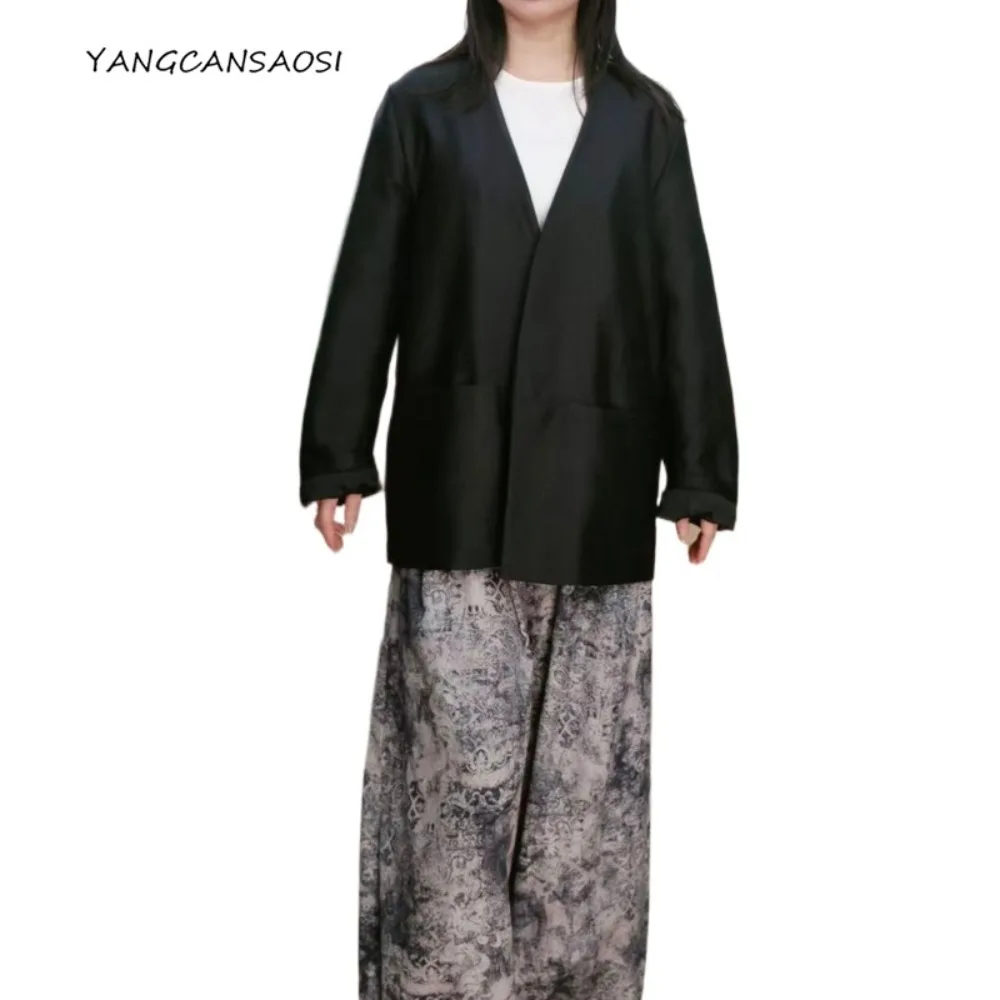 

2025 Women's Fashion Autumn New Natural Mulberry Silk Wool Blend Versatile Temperament Casual Pocket Design Suit Jacket