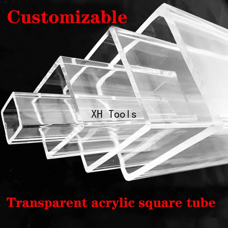 L/490mm Transparent Acrylic Square Pipe Hollow Rectangular Plexiglass Tube PMMA Tube Display Box Protective Cover Strip Tube