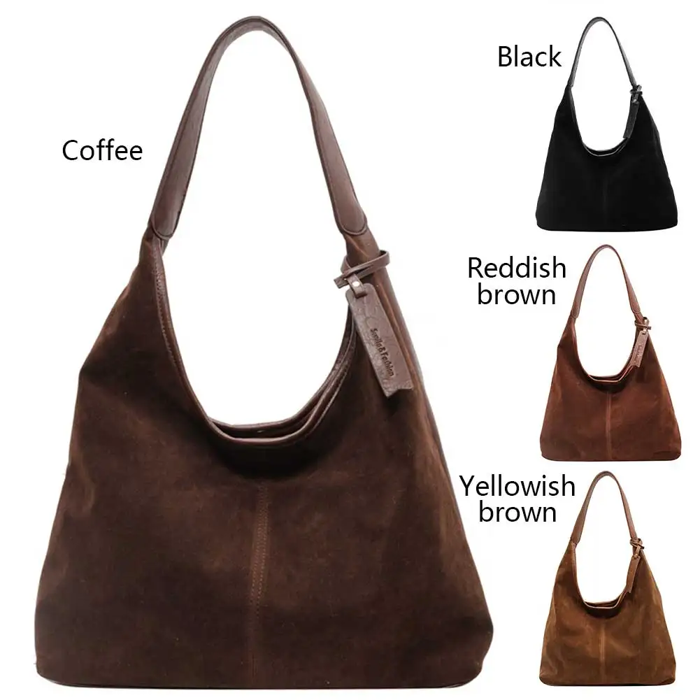 Women Suede Hobo Bag Slouchy Shoulder Bag Magnetic Closure Large Capacity Purse for Work Travel