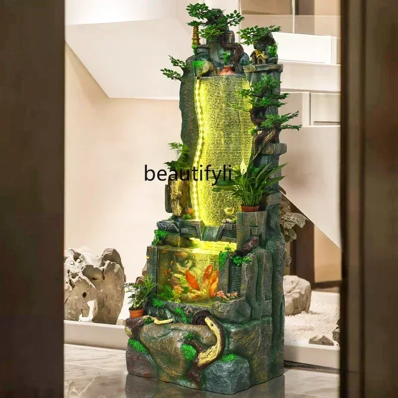 

N N Large Artificial Mountain and Fountain Decoration Wheel Lucky Curtain Wall Fish Tank Fish Pond Decorative Landscapin