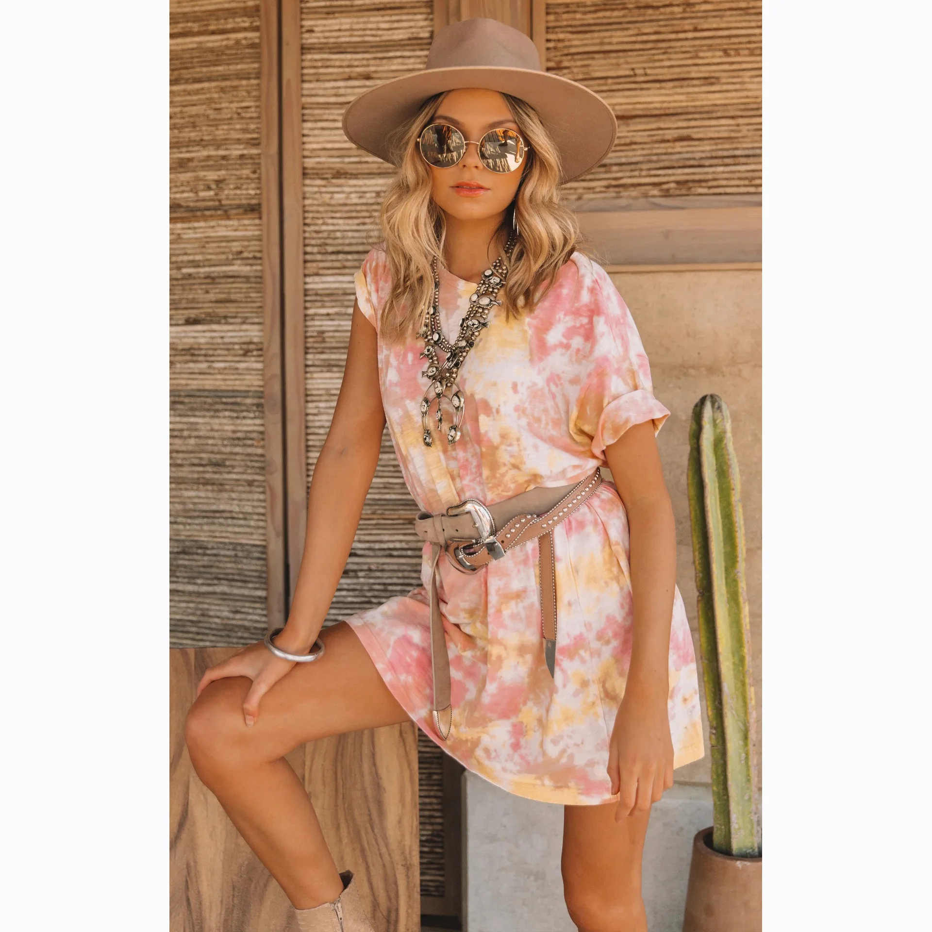 2025 موضة عادية الاتجاه Ins نمط الطباعة الرقمية تي شيرتات قصيرة الاكمام فستان 605