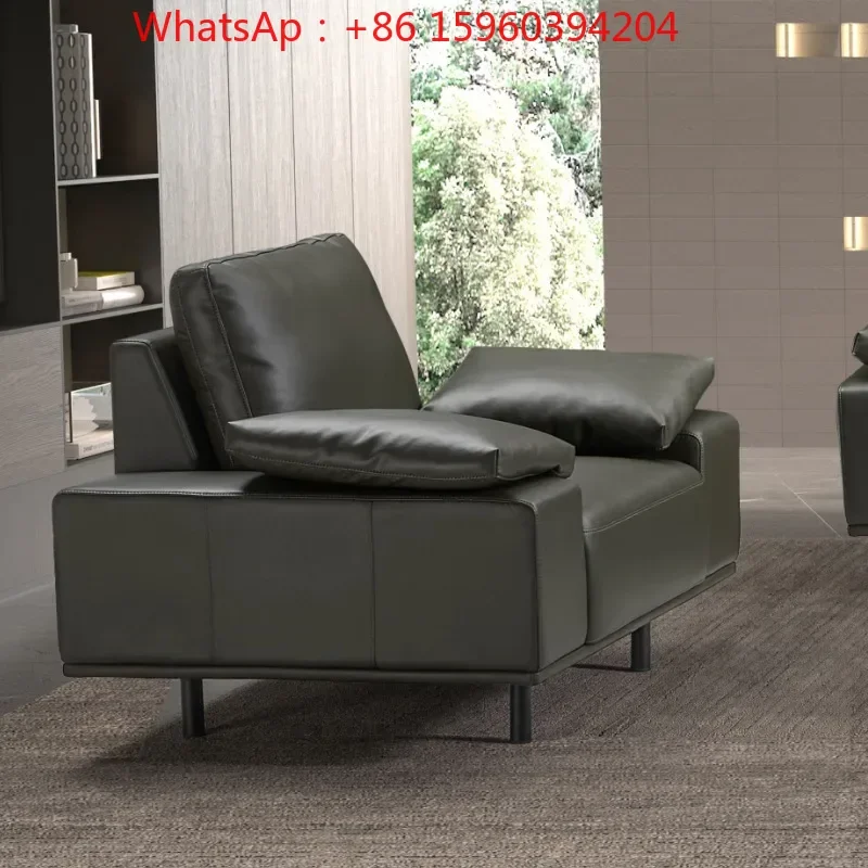 Ecological leather large office sofa Modern simple reception three-person office business reception combination tea table set