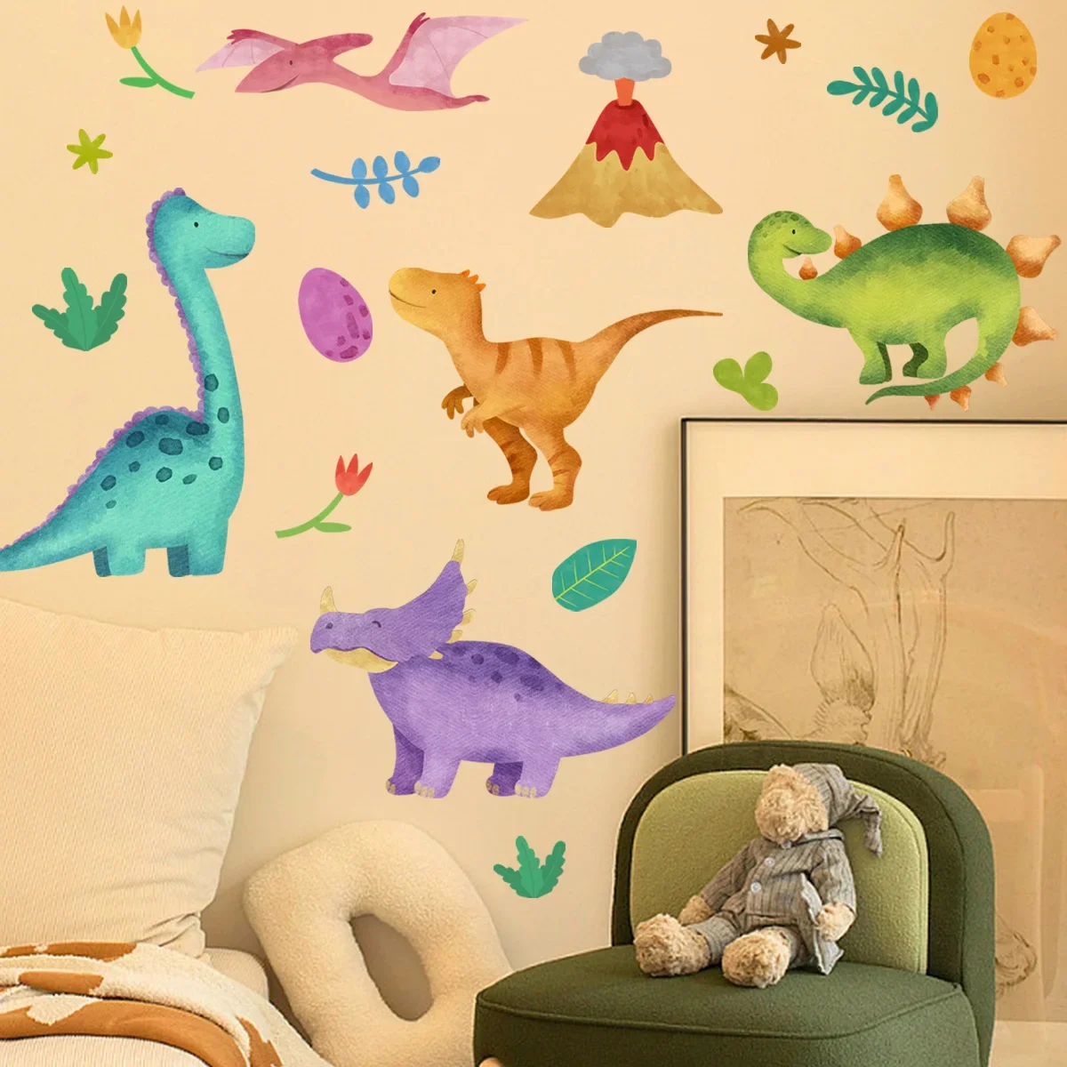 Dinosaur Wall Decals, Dino Alphabet Wall Stickers, Wall Decor for Boy Girl Kids Nursery Baby Bedroom Living Room Classroom