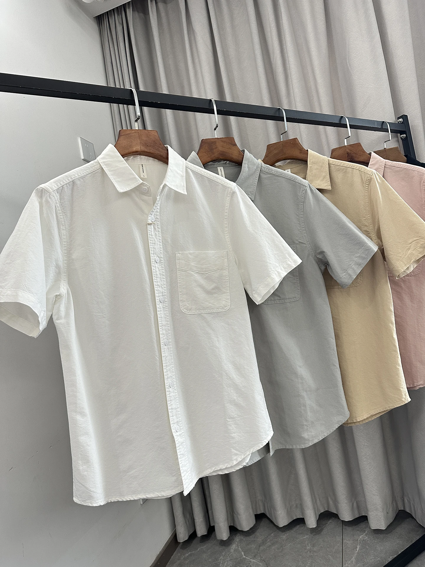 Basic Cotton Oxford Cloth Short Sleeve Shirt Simple Casual Commute Style Men's Washed Summer Shirt Comfortable Skin-Friendly