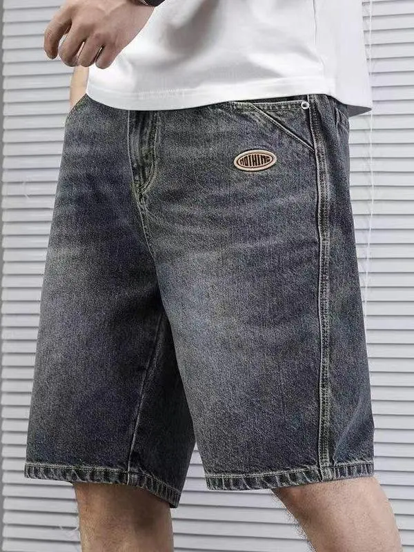 

Мужские джинсовые шорты-карго свободного кроя больших размеров в стиле ретро с поясом, прямые штаны из шести частей, летние повседневные однотонные брюки стандартного кроя
