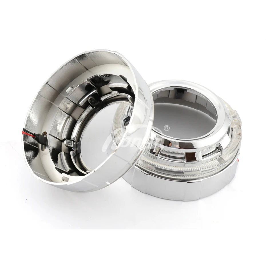 2PCS RONAN 3.0inch Integrated LED Optical Angel Eyes Silver Shrouds White Color for 3.0 Bi-xenon or Bi-led Lens