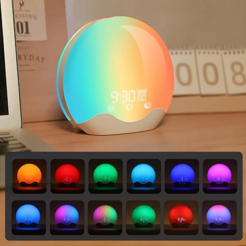 New wake-up light alarm clock simulated sunrise light shell double-sided colorful bedside night light LED electronic alarm clock