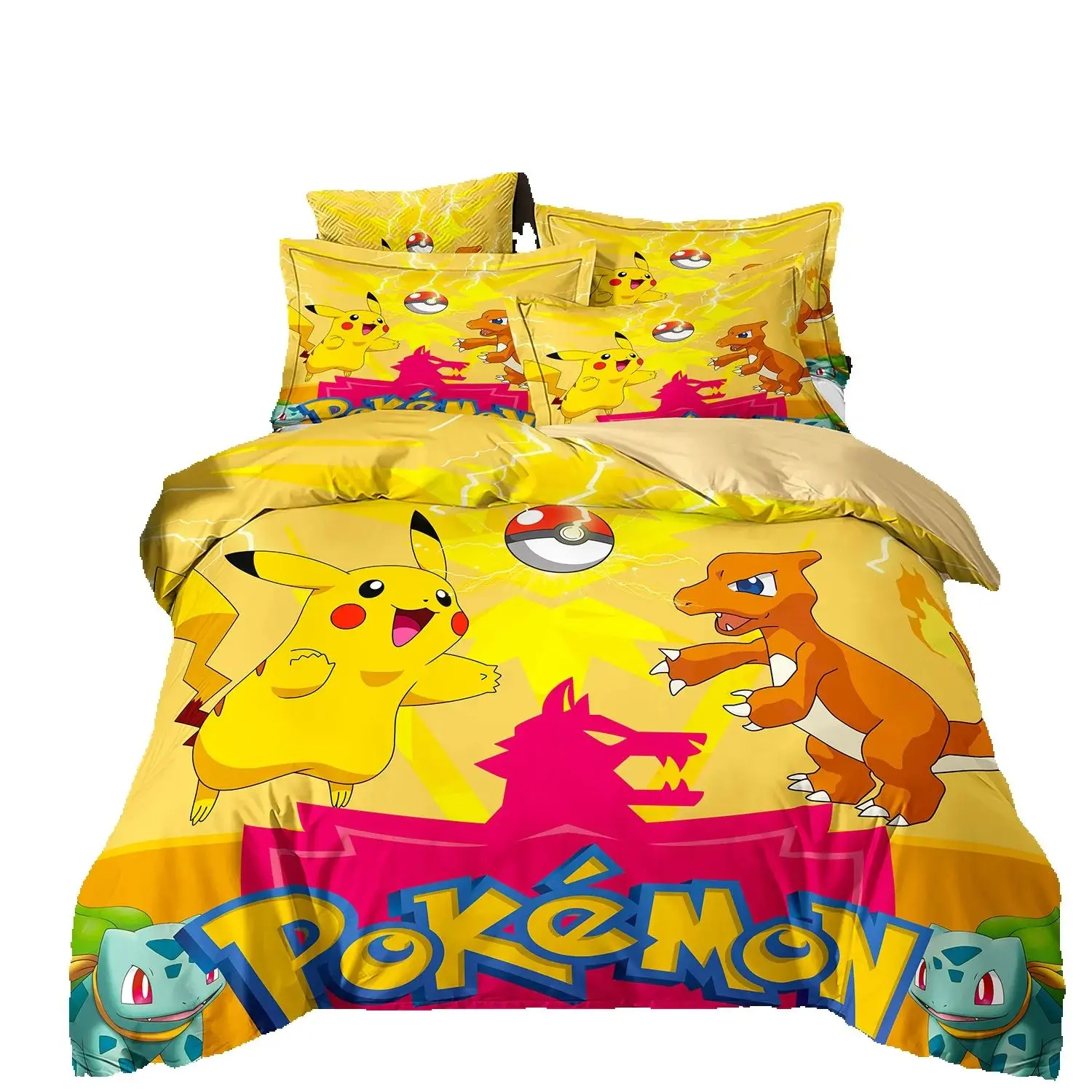 3D Printed Pokemon Bedding Set,Pikachu Duvet Cover,Anime Quilt Duvet Pillowcase for Children Girls Boys Teenagers Adults