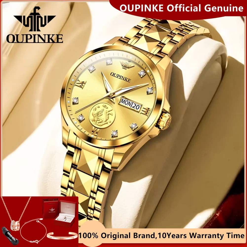 OUPINKE Women's Mechanical Watch Real Gold Phoenix Inlaided Elegant Ladies Wristwatch Set Luxury Brand Automatic Watch for Women