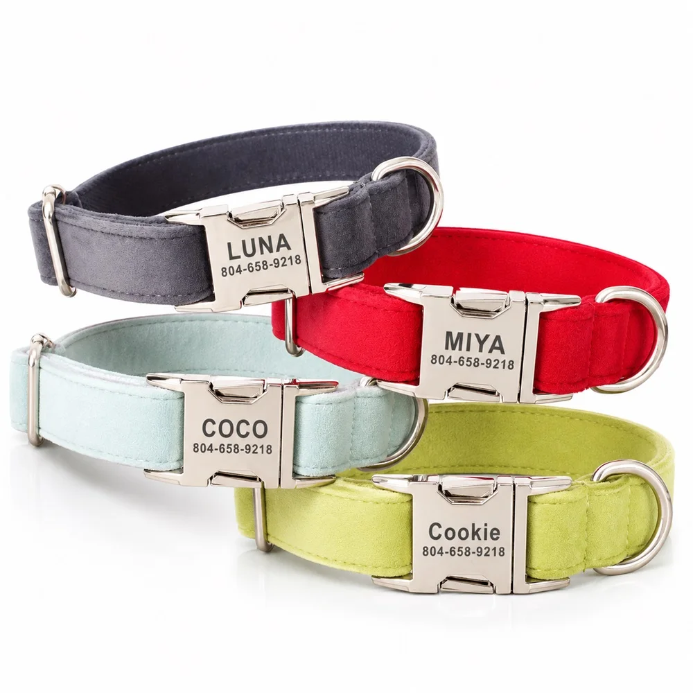 

Customized Thick Velvet Winter Dog Collar with Personized Contacts Buckle for Small Medimum Large Dogs,Matching Leash Available